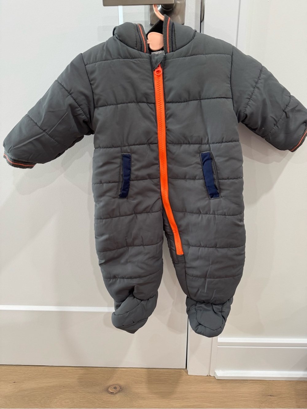 Gray & Orange Insulated Baby One-Piece Snowsuit